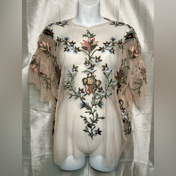 Zara Tops - Zara embroidered mesh top